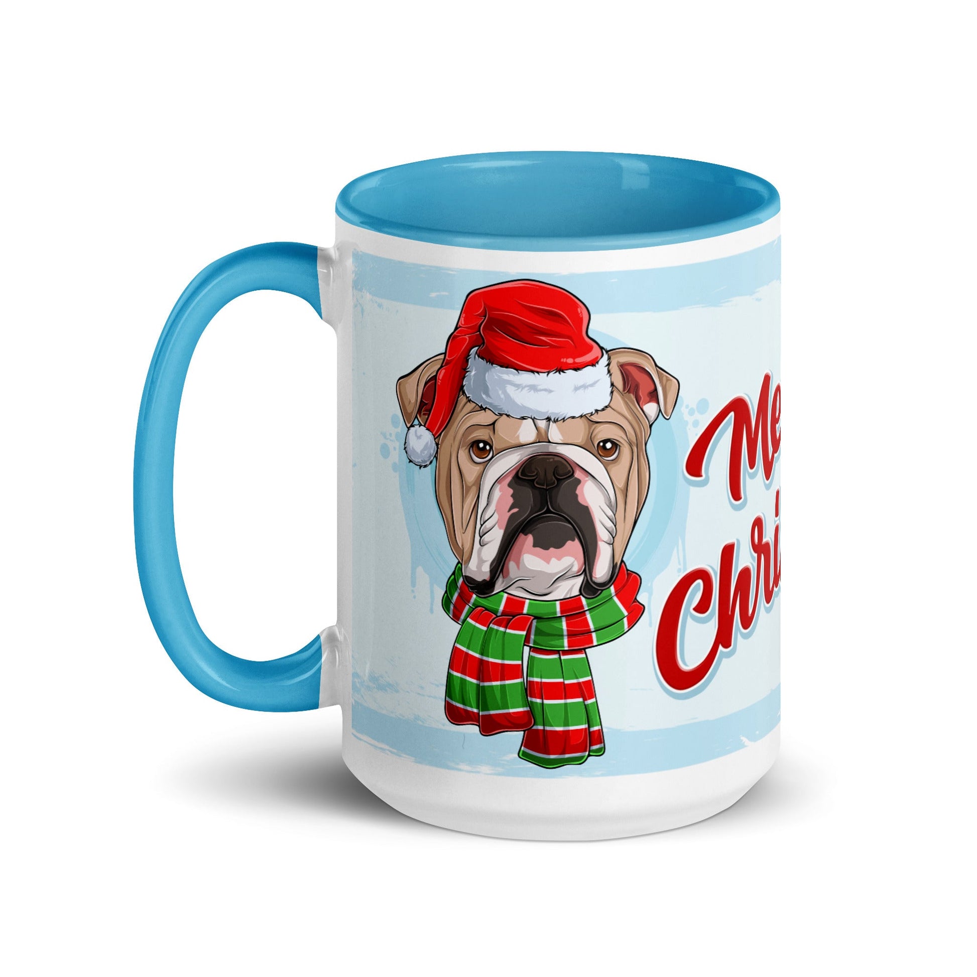 Festive "Merry Christmas" English Bulldog Mug | Fawn & White Colored Male