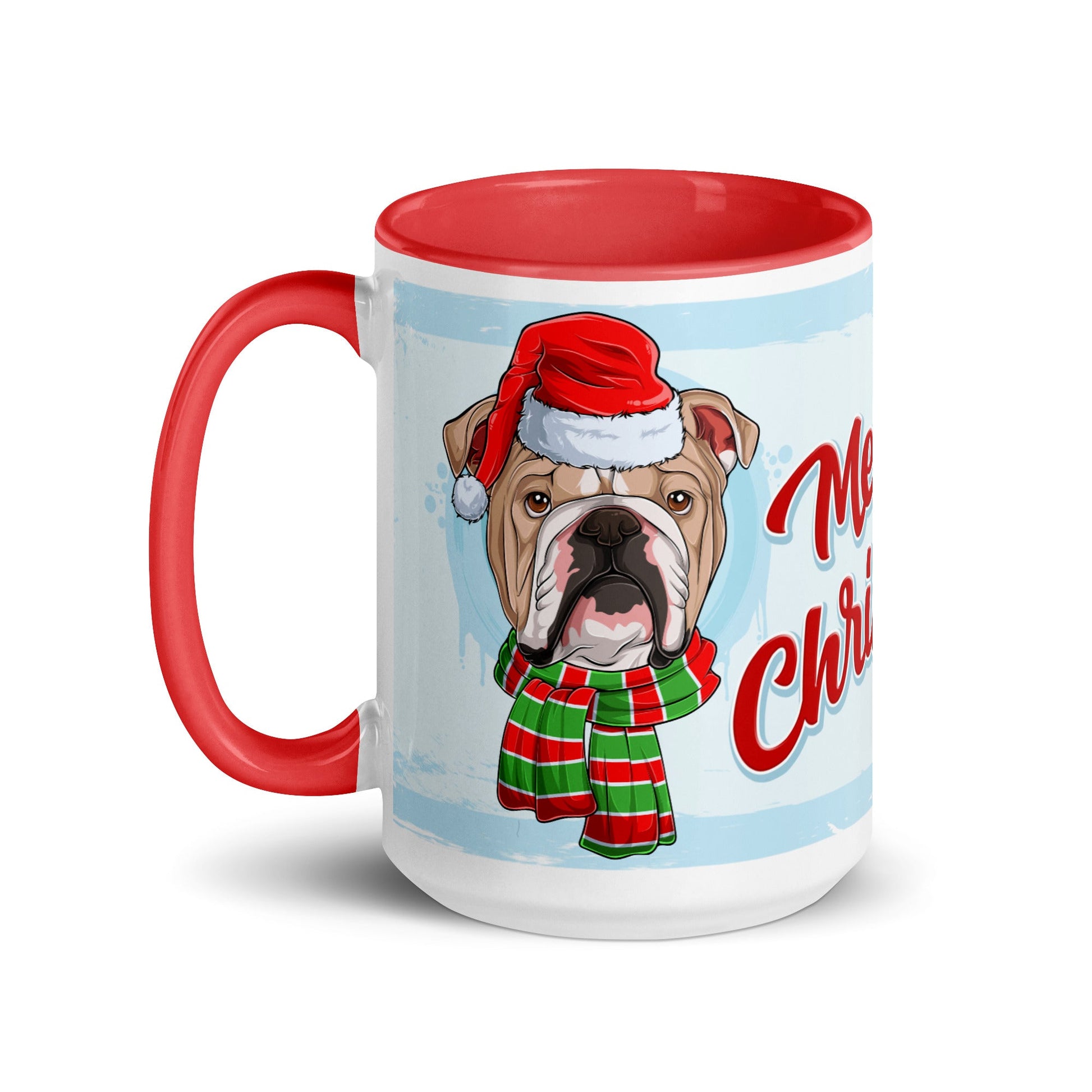 Festive "Merry Christmas" English Bulldog Mug | Fawn & White Colored Male