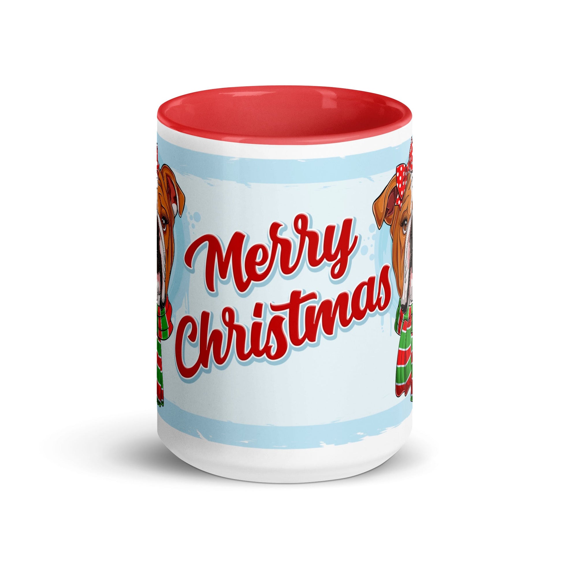 Festive "Merry Christmas" English Bulldog Mug | Red & White Colored Female