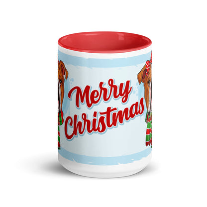 Festive &quot;Merry Christmas&quot; English Bulldog Mug | Red &amp; White Colored Female