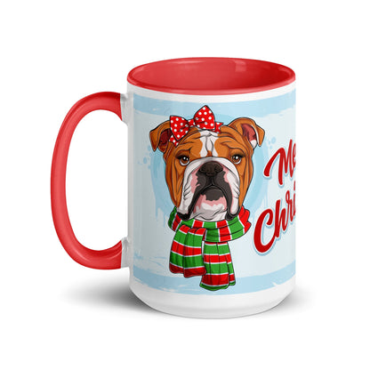 Festive &quot;Merry Christmas&quot; English Bulldog Mug | Red &amp; White Colored Female