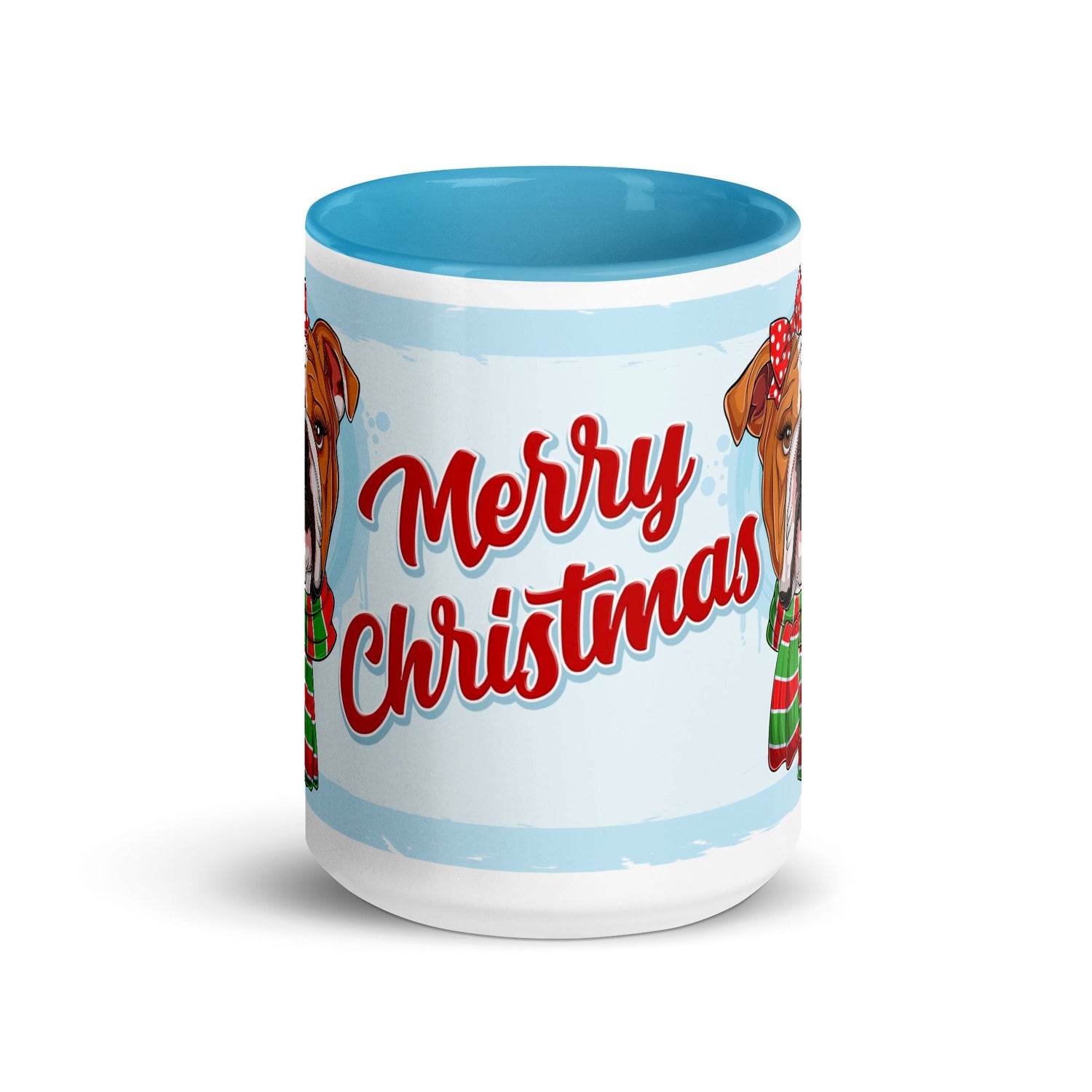 Festive &quot;Merry Christmas&quot; English Bulldog Mug | Red &amp; White Colored Female