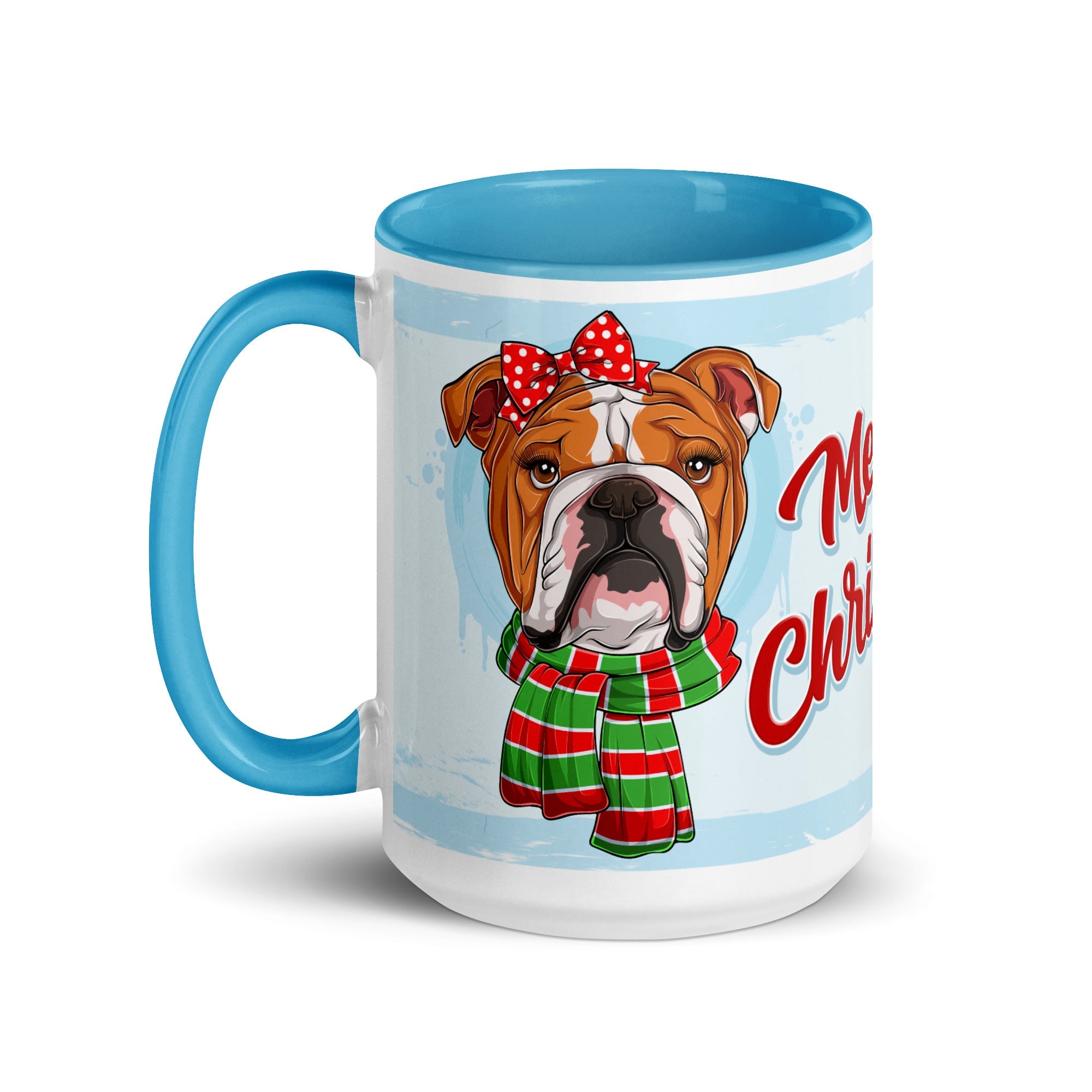 Festive &quot;Merry Christmas&quot; English Bulldog Mug | Red &amp; White Colored Female