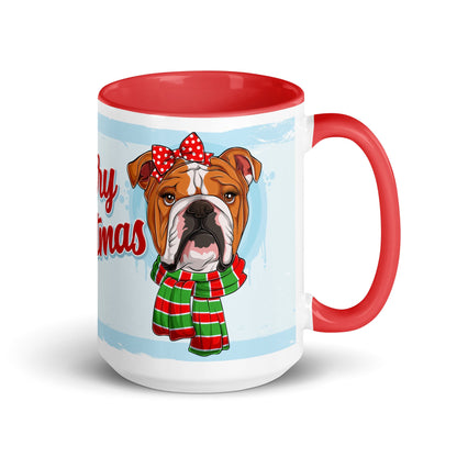 Festive &quot;Merry Christmas&quot; English Bulldog Mug | Red &amp; White Colored Female