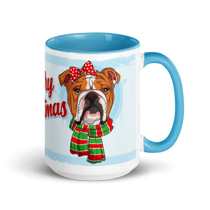 Festive &quot;Merry Christmas&quot; English Bulldog Mug | Red &amp; White Colored Female