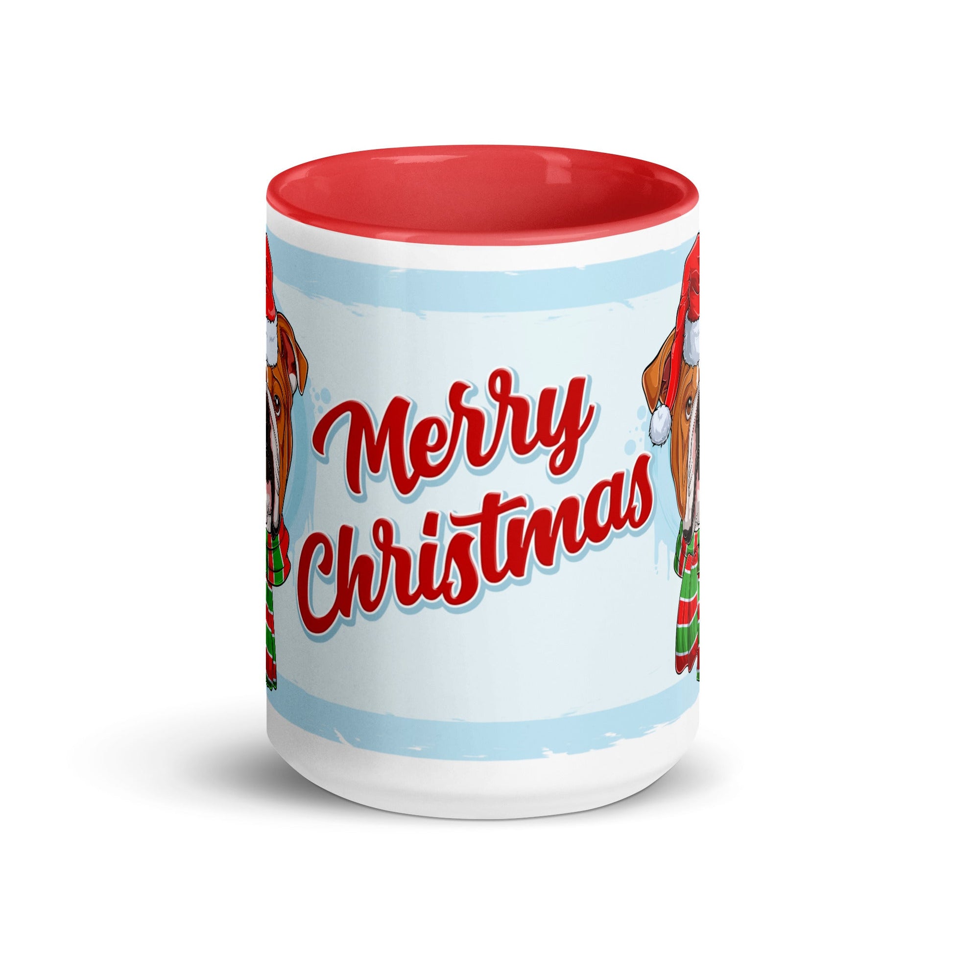 Festive "Merry Christmas" English Bulldog Mug | Red & White Colored Male