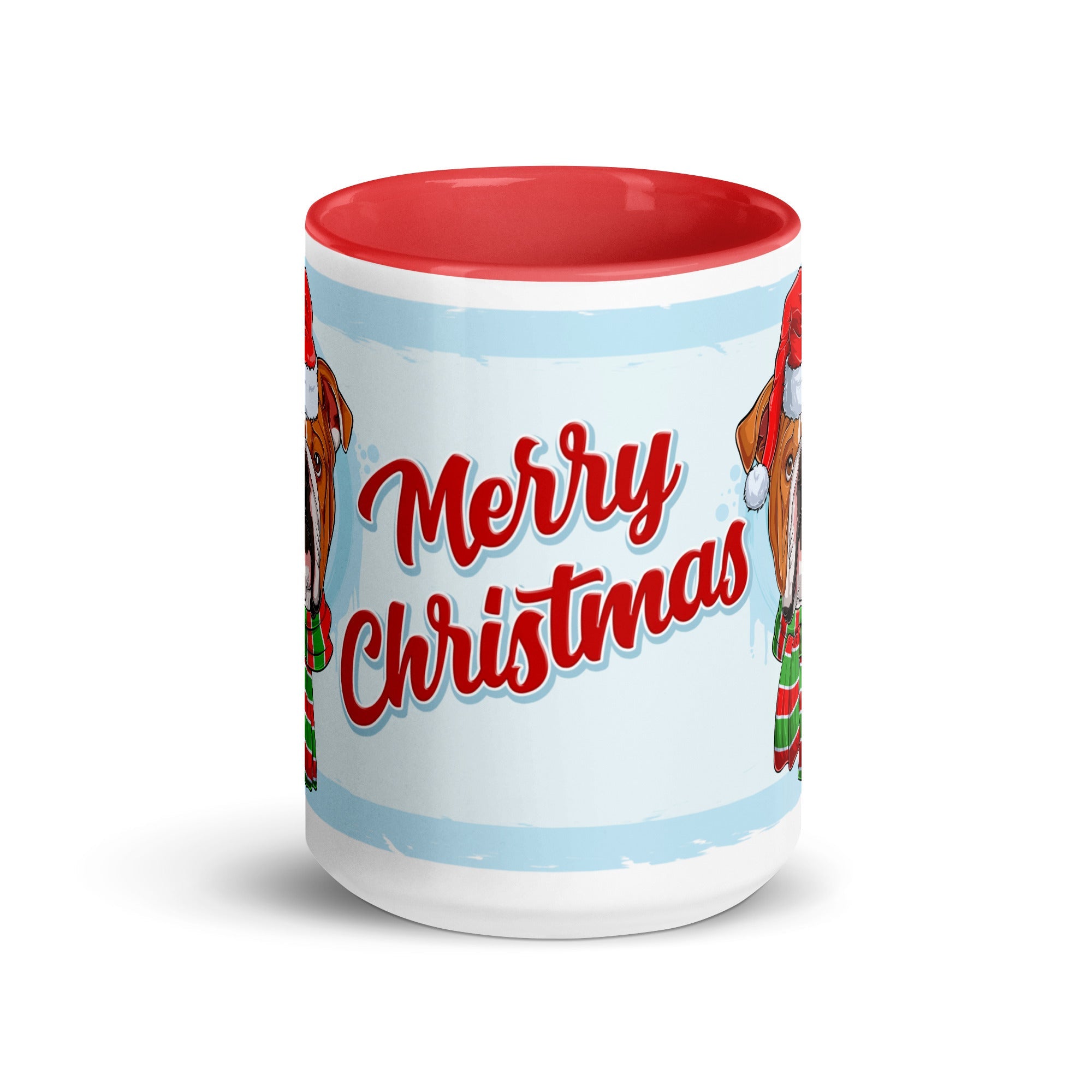 Festive &quot;Merry Christmas&quot; English Bulldog Mug | Red &amp; White Colored Male