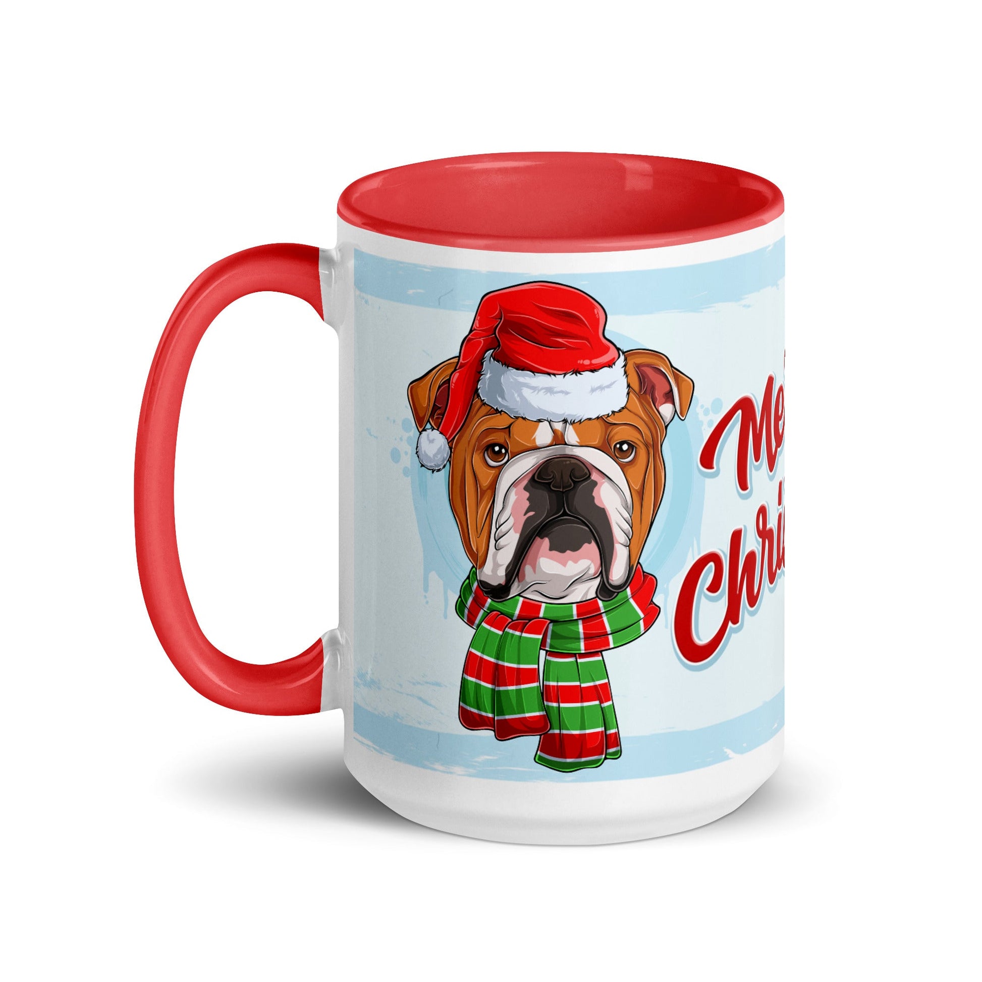 Festive "Merry Christmas" English Bulldog Mug | Red & White Colored Male