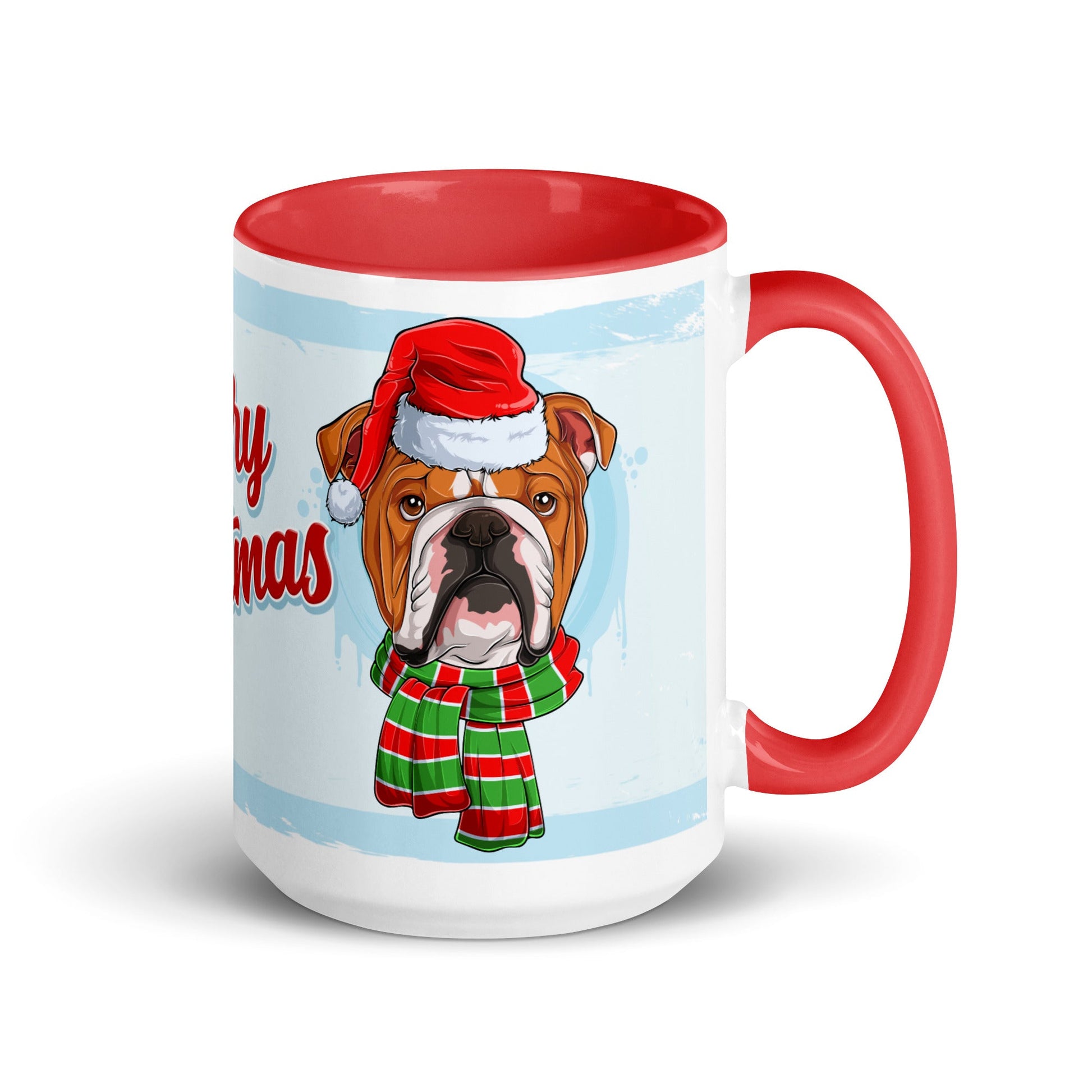 Festive "Merry Christmas" English Bulldog Mug | Red & White Colored Male