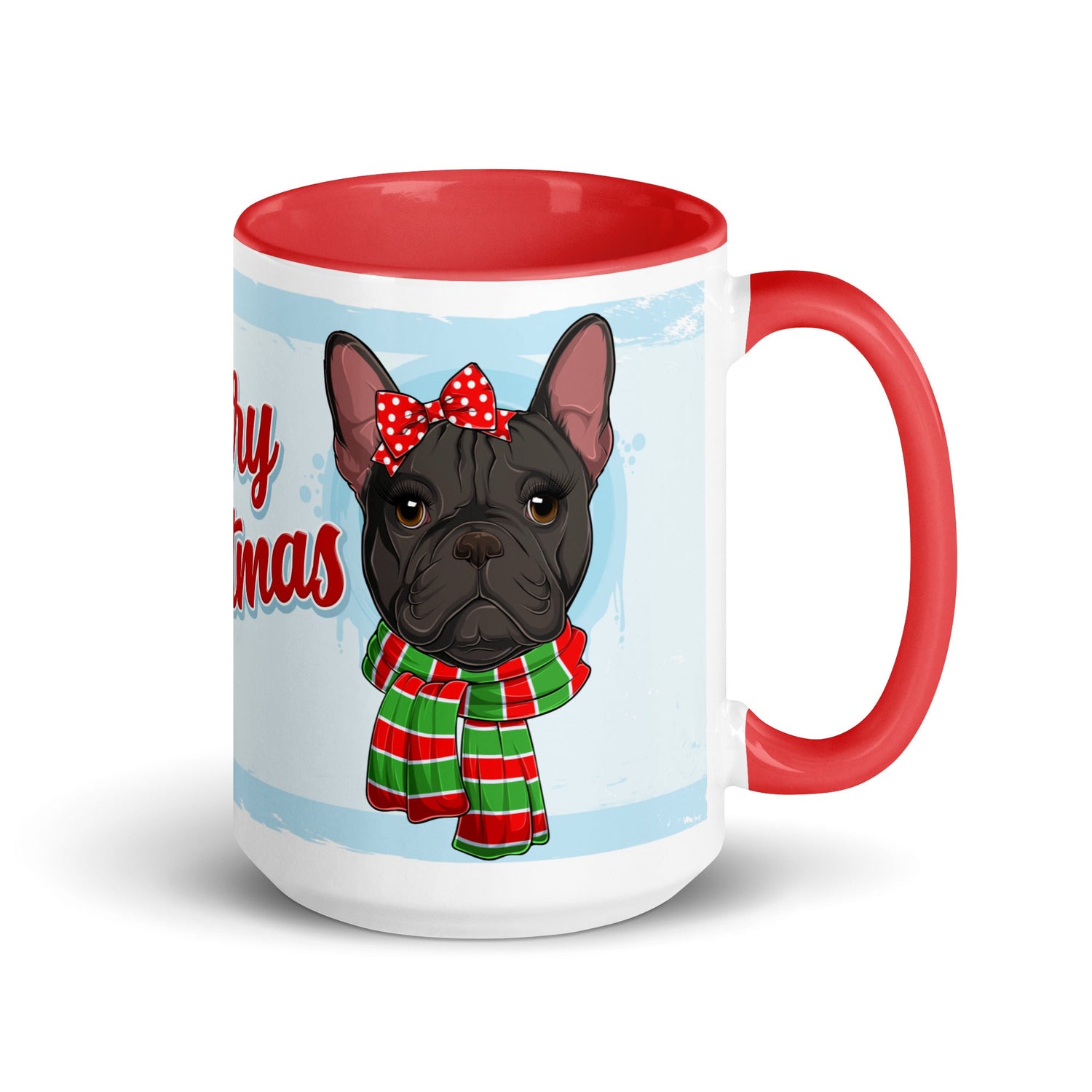 Festive &quot;Merry Christmas&quot; French Bulldog Mug | B&amp;W Colored Female