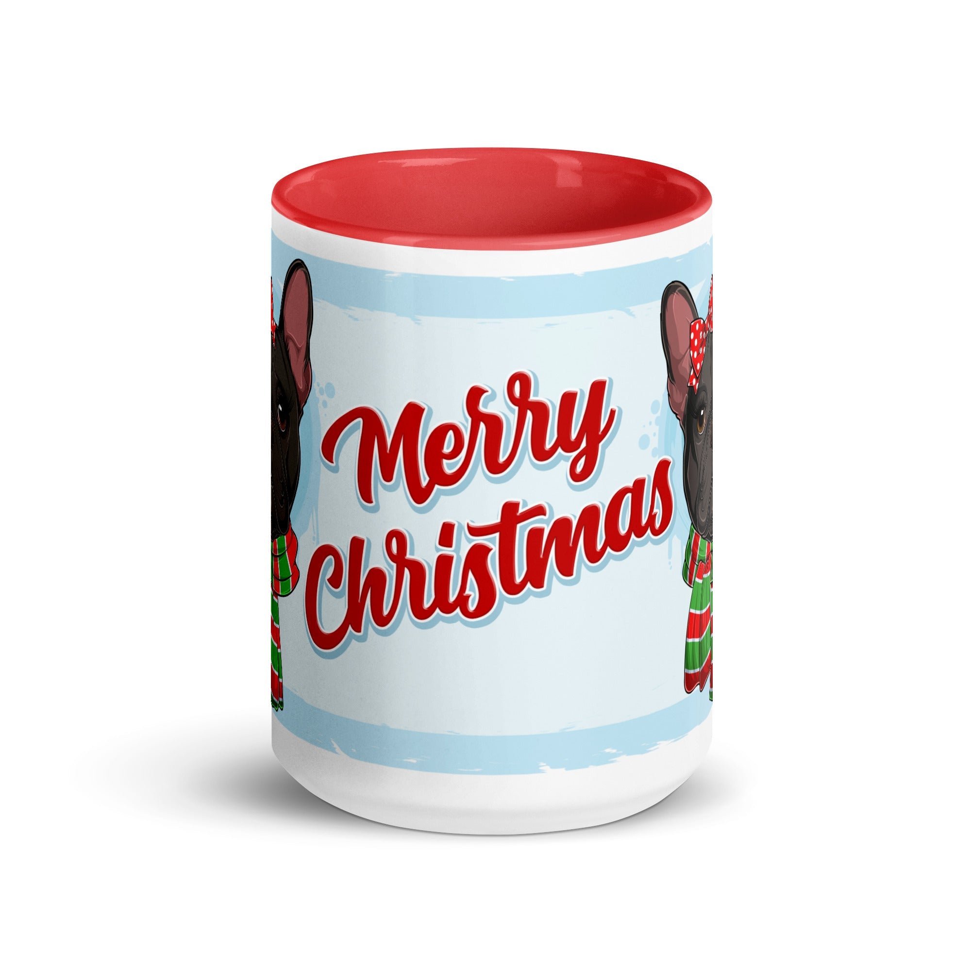 Festive &quot;Merry Christmas&quot; French Bulldog Mug | B&amp;W Colored Female