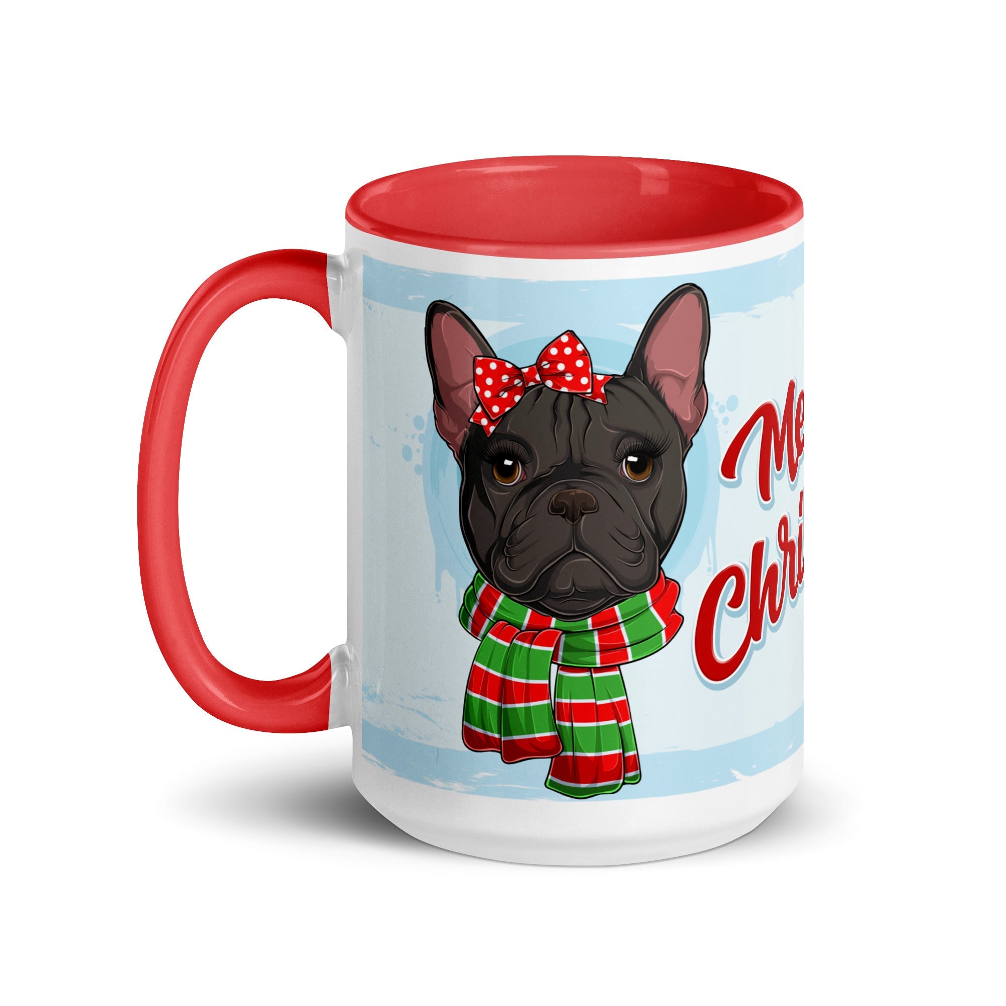 Festive &quot;Merry Christmas&quot; French Bulldog Mug | B&amp;W Colored Female