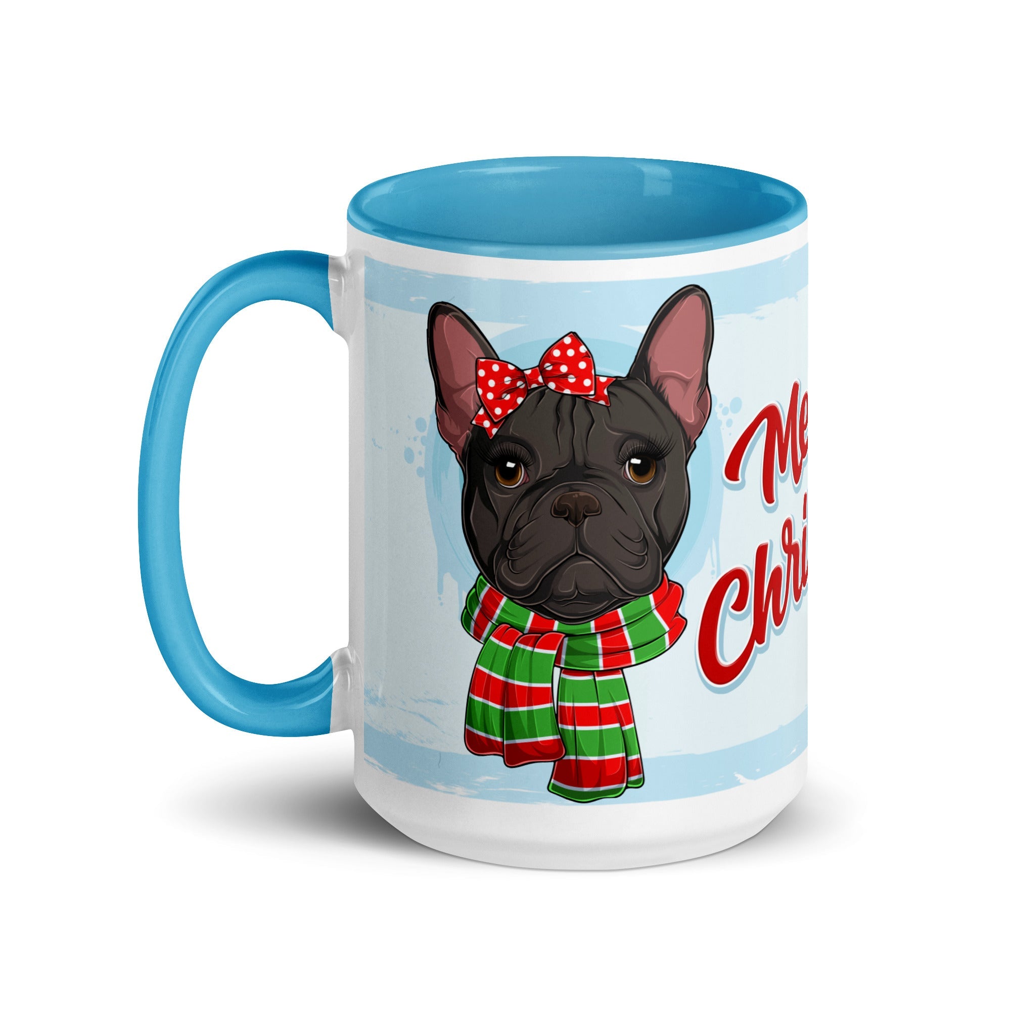 Festive &quot;Merry Christmas&quot; French Bulldog Mug | B&amp;W Colored Female