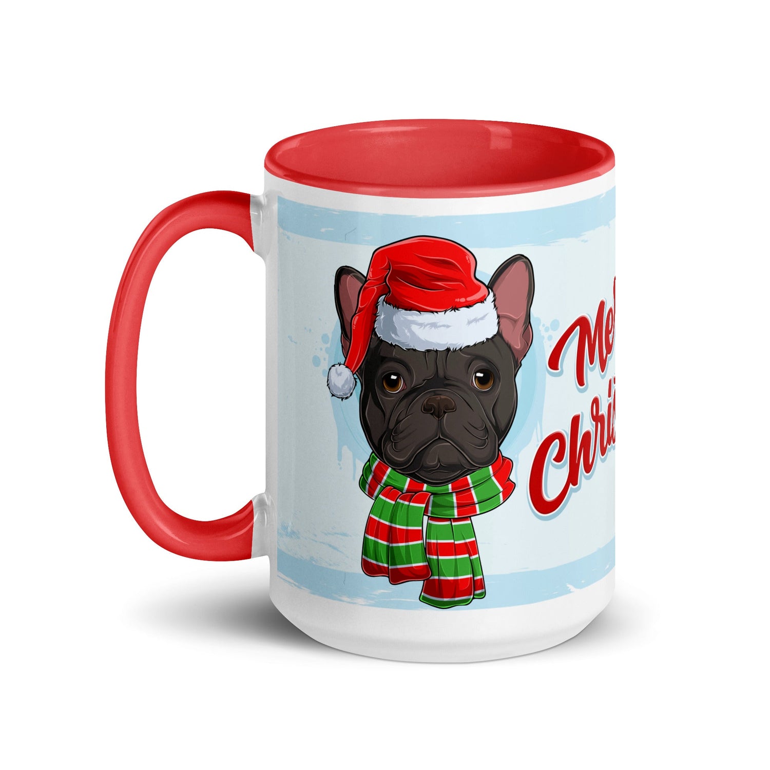 Festive &quot;Merry Christmas&quot; French Bulldog Mug | B&amp;W Colored Male