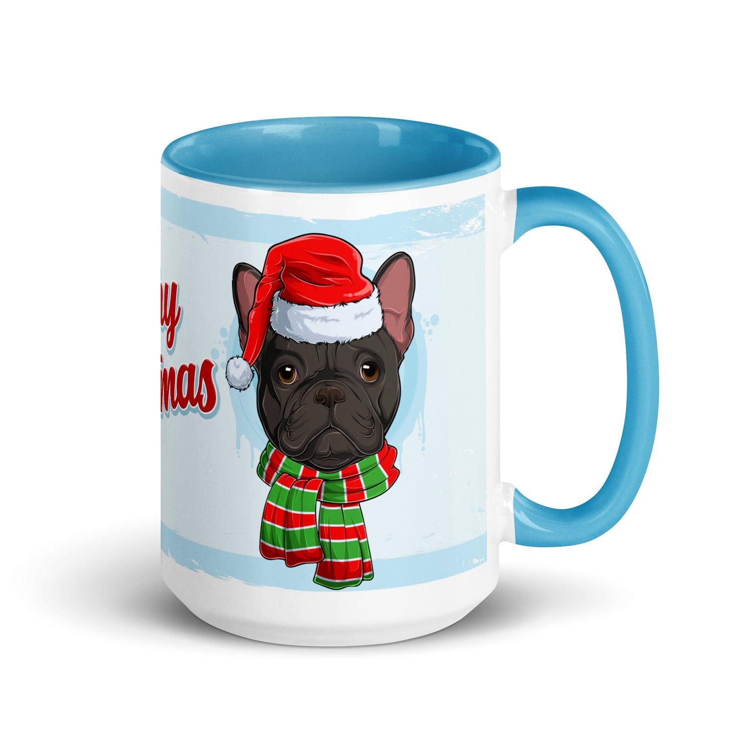 Festive &quot;Merry Christmas&quot; French Bulldog Mug | B&amp;W Colored Male