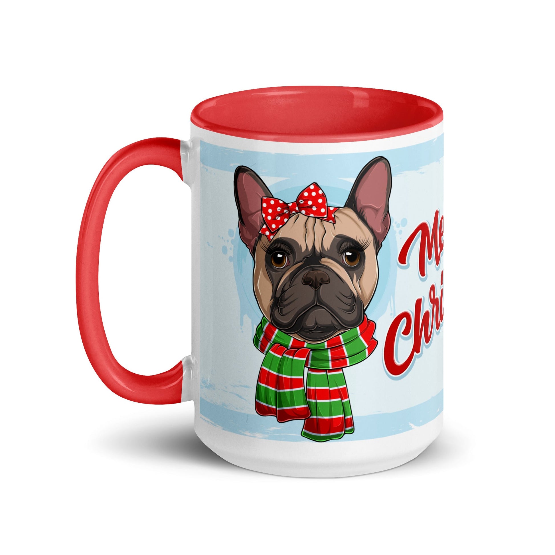 Festive "Merry Christmas" French Bulldog Mug | Fawn & White Colored Female