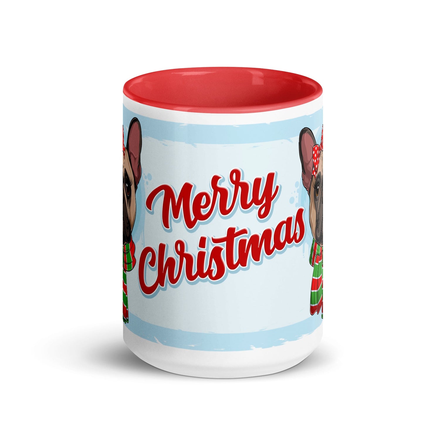 Festive &quot;Merry Christmas&quot; French Bulldog Mug | Fawn &amp; White Colored Female