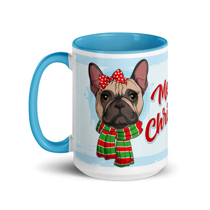 Festive &quot;Merry Christmas&quot; French Bulldog Mug | Fawn &amp; White Colored Female