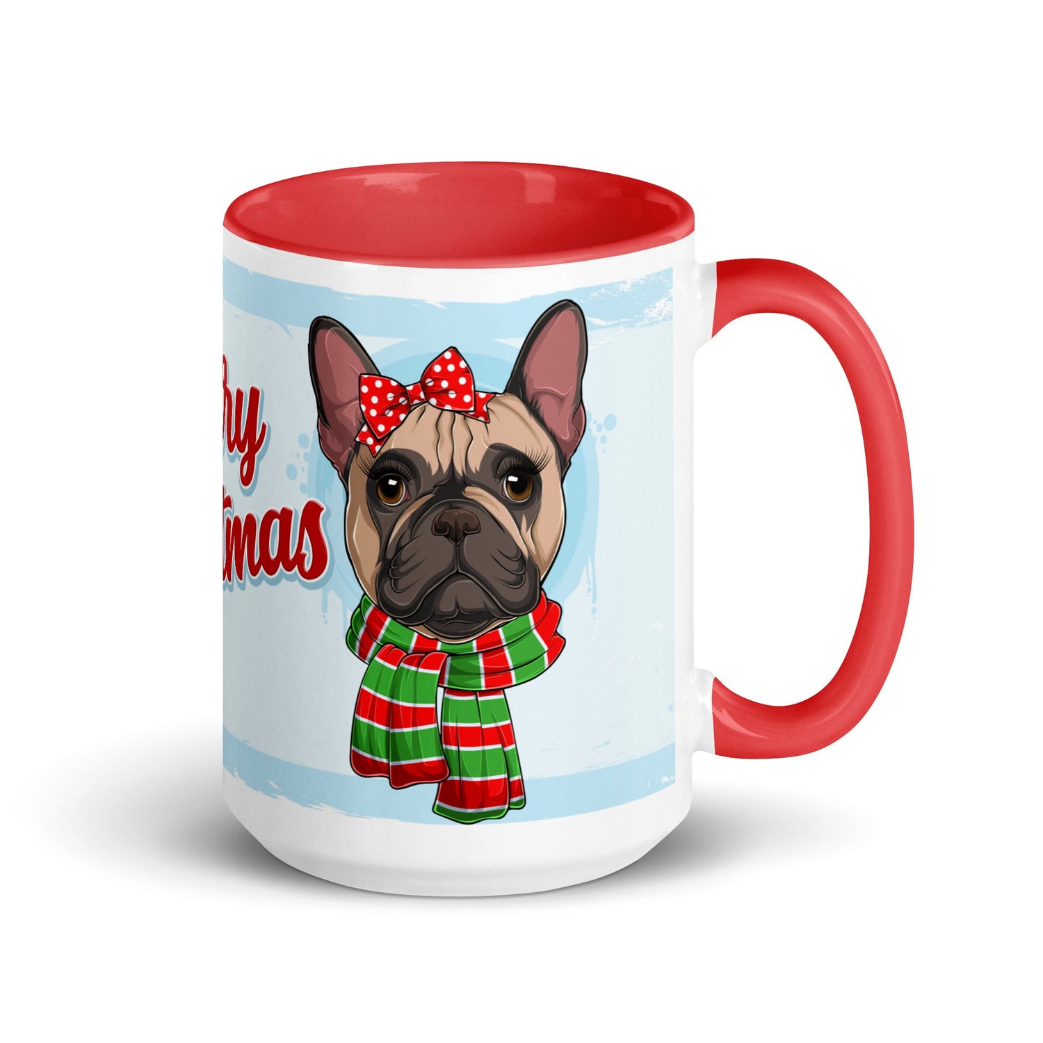 Festive &quot;Merry Christmas&quot; French Bulldog Mug | Fawn &amp; White Colored Female