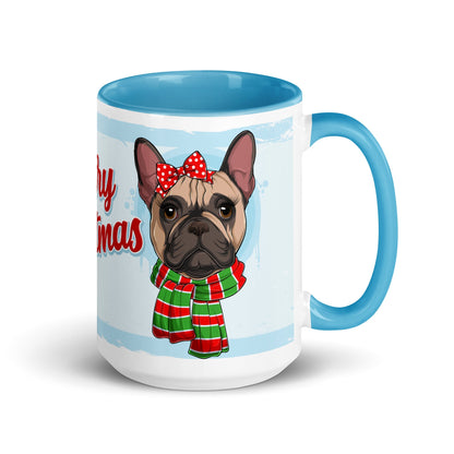 Festive &quot;Merry Christmas&quot; French Bulldog Mug | Fawn &amp; White Colored Female