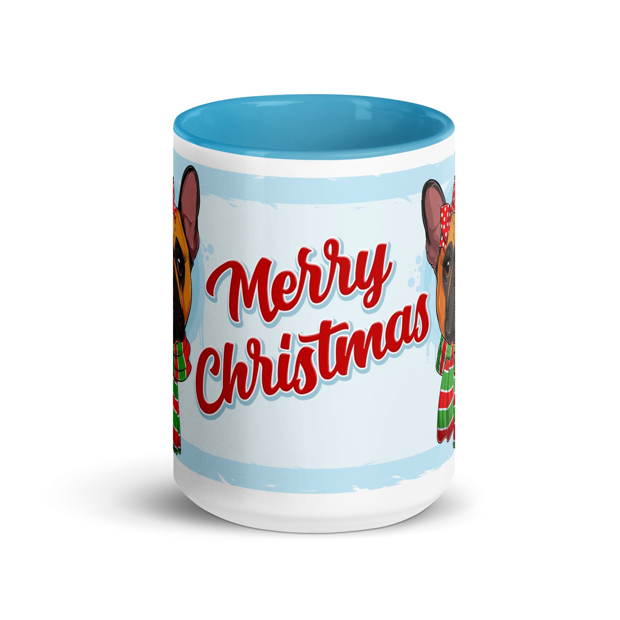 Festive &quot;Merry Christmas&quot; French Bulldog Mug | Red &amp; White Colored Female