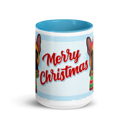 Festive &quot;Merry Christmas&quot; French Bulldog Mug | Red &amp; White Colored Female