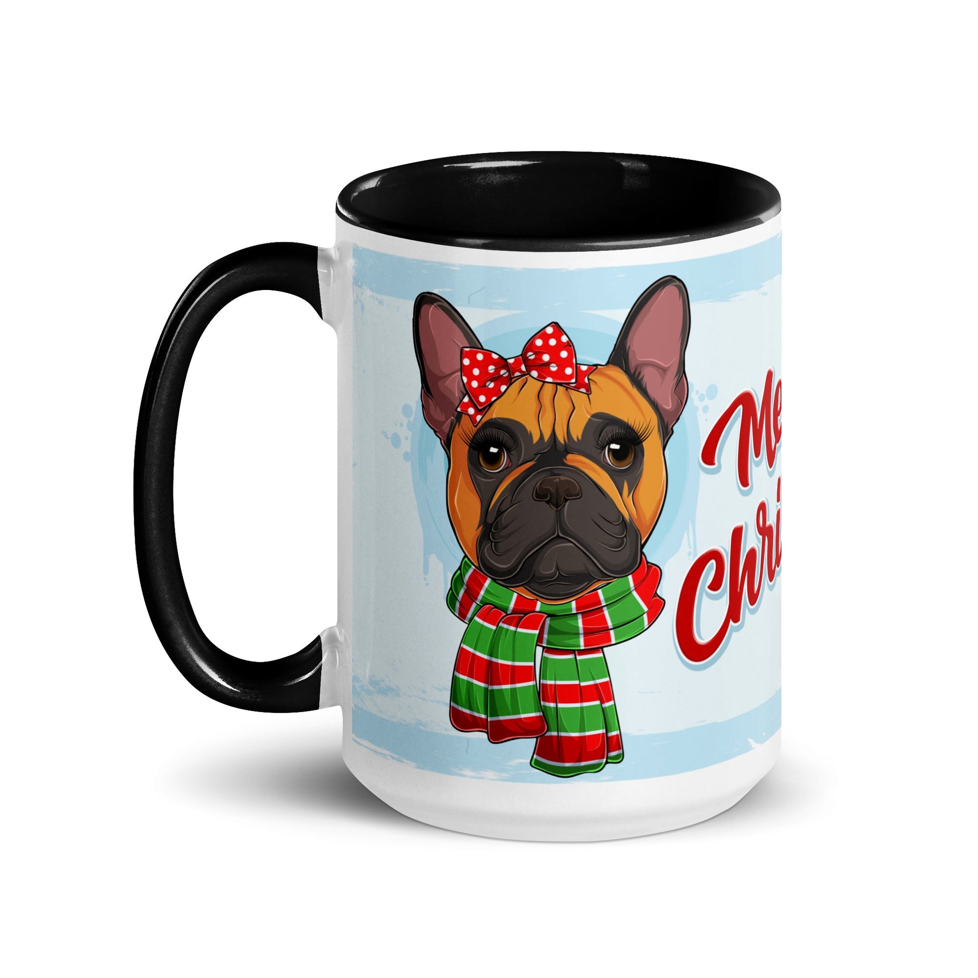 Festive "Merry Christmas" French Bulldog Mug | Red & White Colored Female