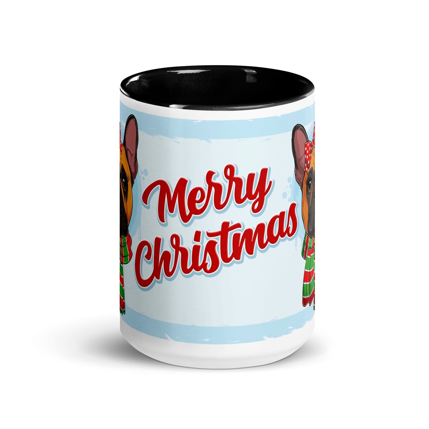 Festive &quot;Merry Christmas&quot; French Bulldog Mug | Red &amp; White Colored Female