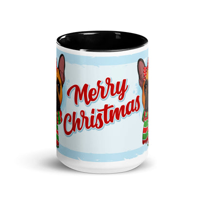 Festive &quot;Merry Christmas&quot; French Bulldog Mug | Red &amp; White Colored Female