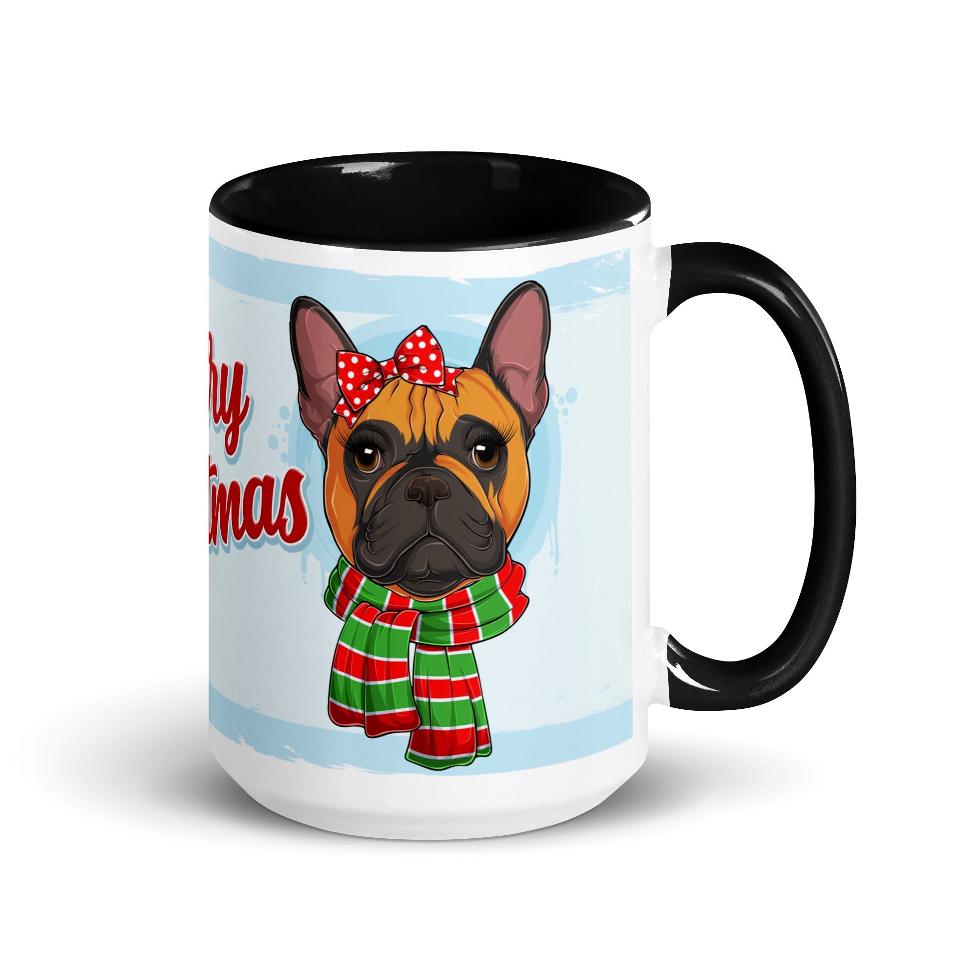 Festive &quot;Merry Christmas&quot; French Bulldog Mug | Red &amp; White Colored Female