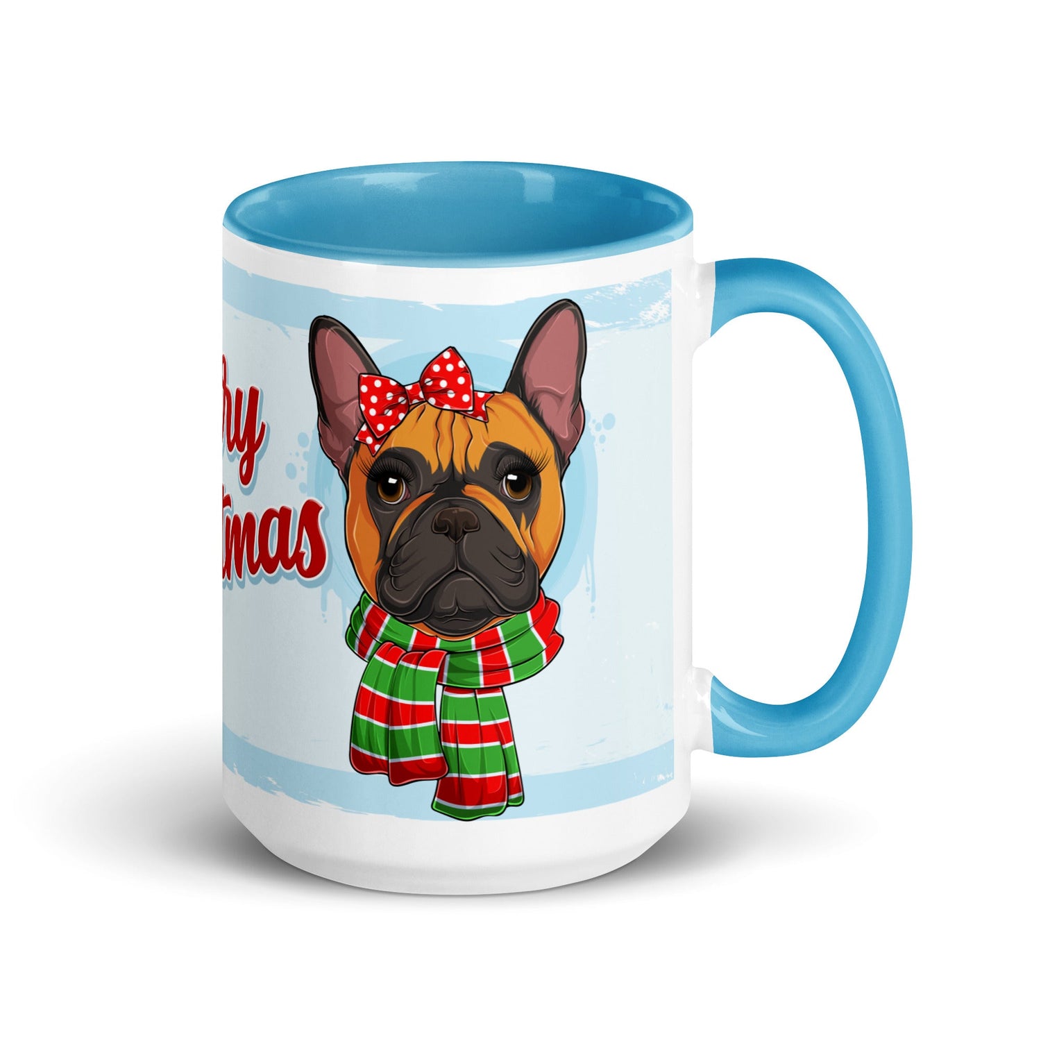 Festive &quot;Merry Christmas&quot; French Bulldog Mug | Red &amp; White Colored Female
