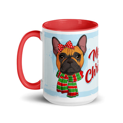 Festive &quot;Merry Christmas&quot; French Bulldog Mug | Red &amp; White Colored Female