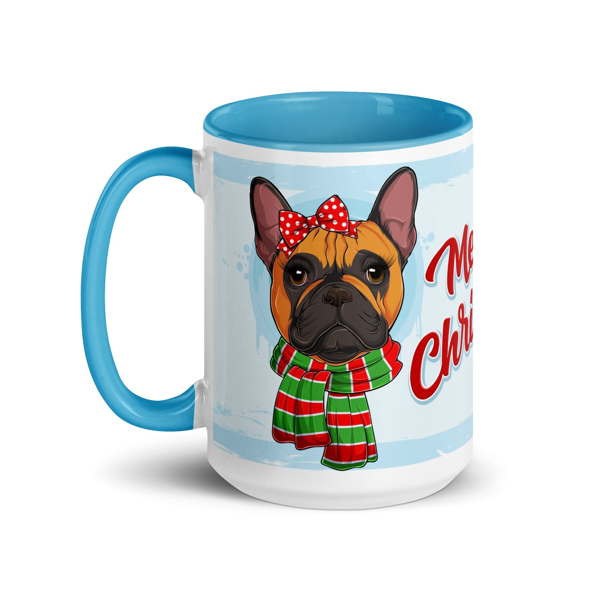 Festive &quot;Merry Christmas&quot; French Bulldog Mug | Red &amp; White Colored Female