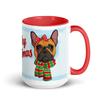 Festive &quot;Merry Christmas&quot; French Bulldog Mug | Red &amp; White Colored Female