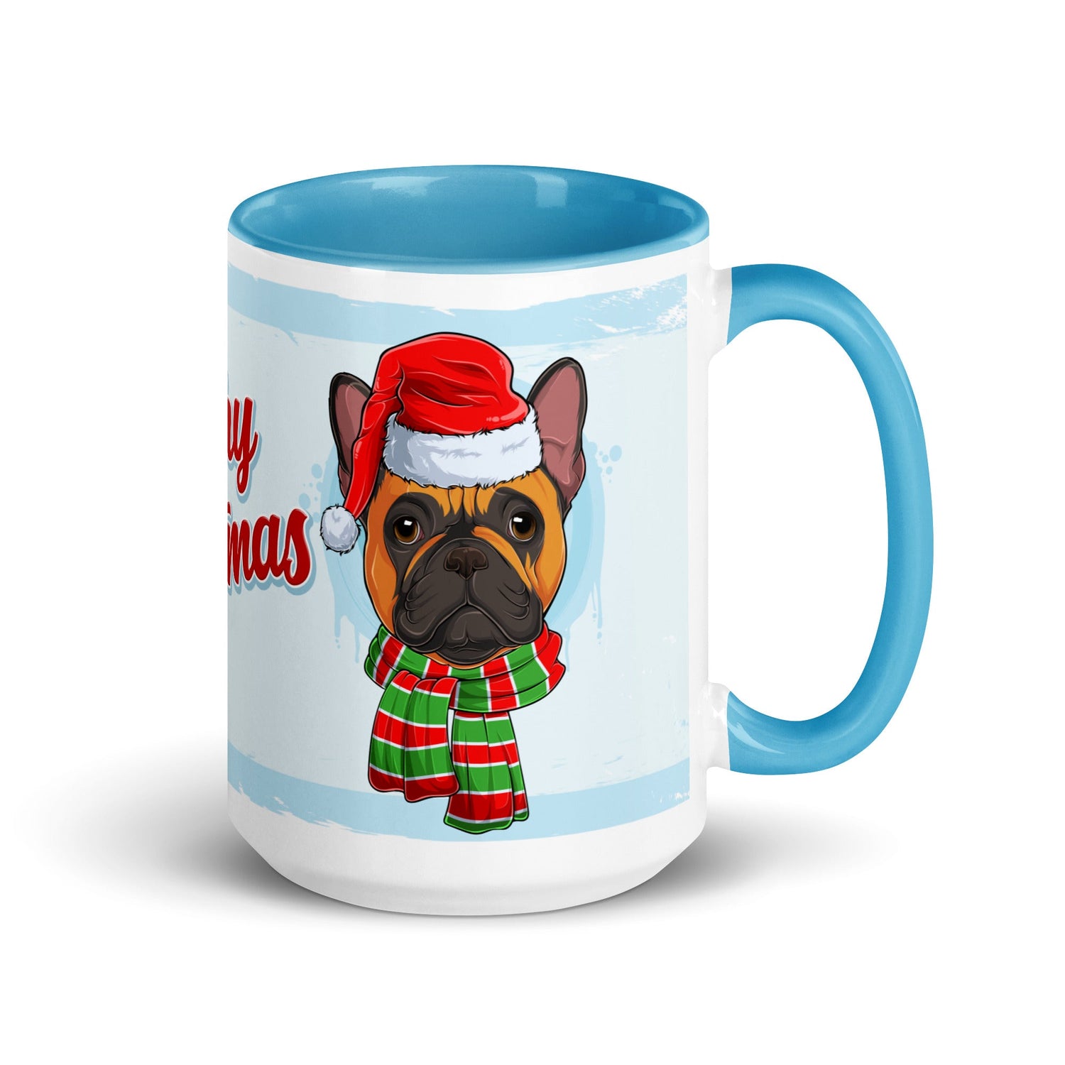 Festive &quot;Merry Christmas&quot; French Bulldog Mug | Red &amp; White Colored Male
