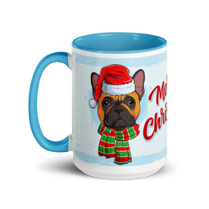 Festive &quot;Merry Christmas&quot; French Bulldog Mug | Red &amp; White Colored Male