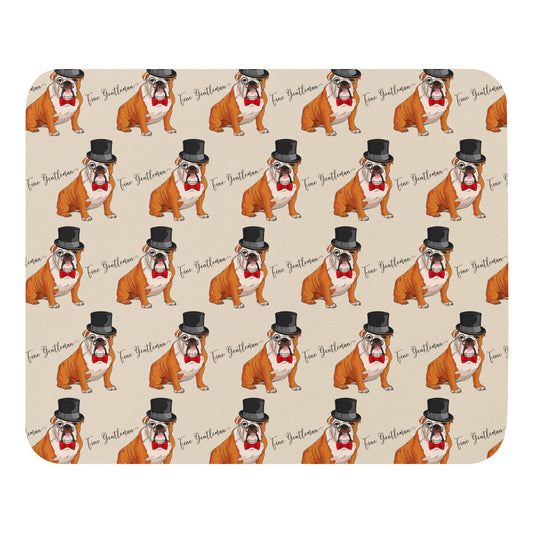 "Fine Gentleman" Mouse Pad | Red & White Colored English Bulldog