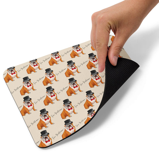 "Fine Gentleman" Mouse Pad | Red & White Colored English Bulldog