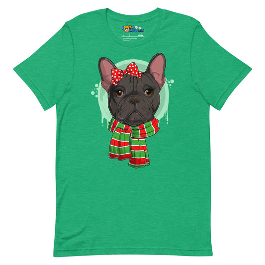 Frenchie in Christmas Scarf Unisex Tee | B&W Colored Female