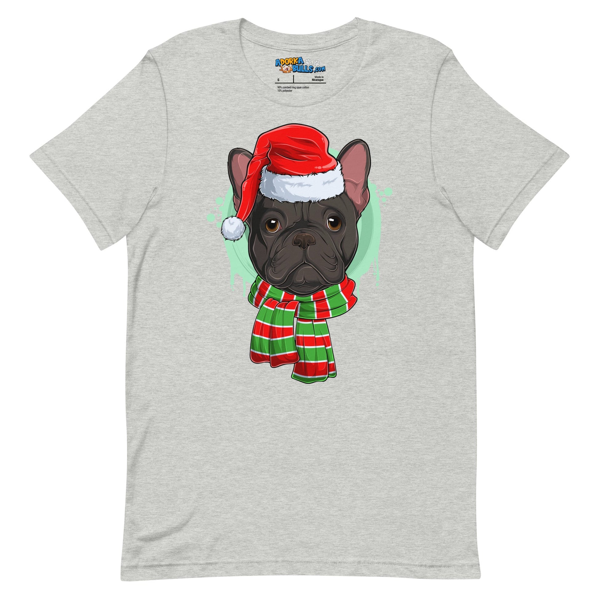 Frenchie in Christmas Scarf Unisex Tee | B&W Colored Male