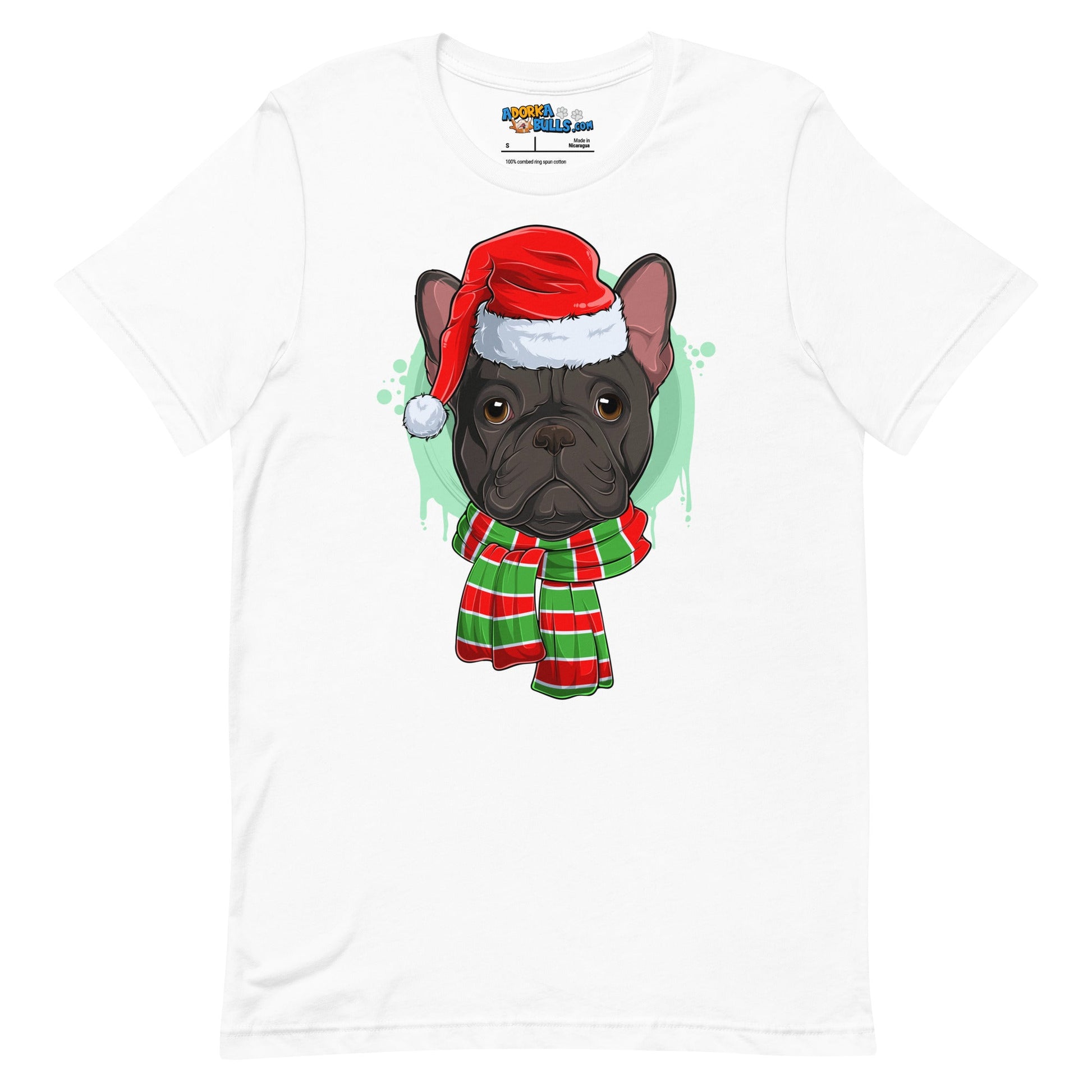 Frenchie in Christmas Scarf Unisex Tee | B&W Colored Male