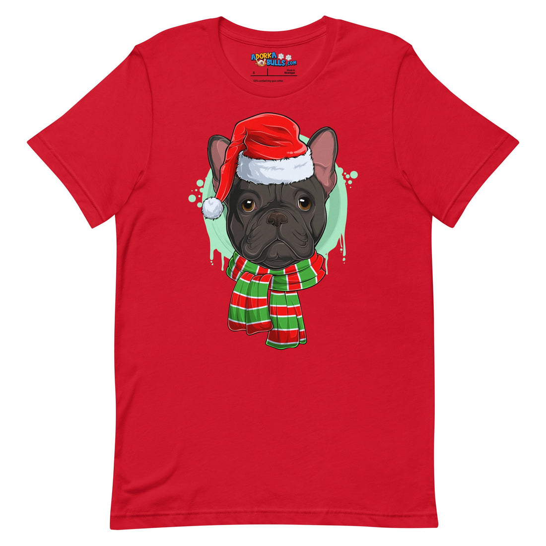 Frenchie in Christmas Scarf Unisex Tee | B&amp;W Colored Male