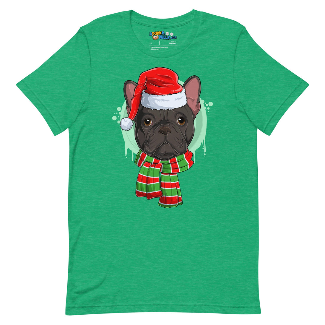 Frenchie in Christmas Scarf Unisex Tee | B&amp;W Colored Male