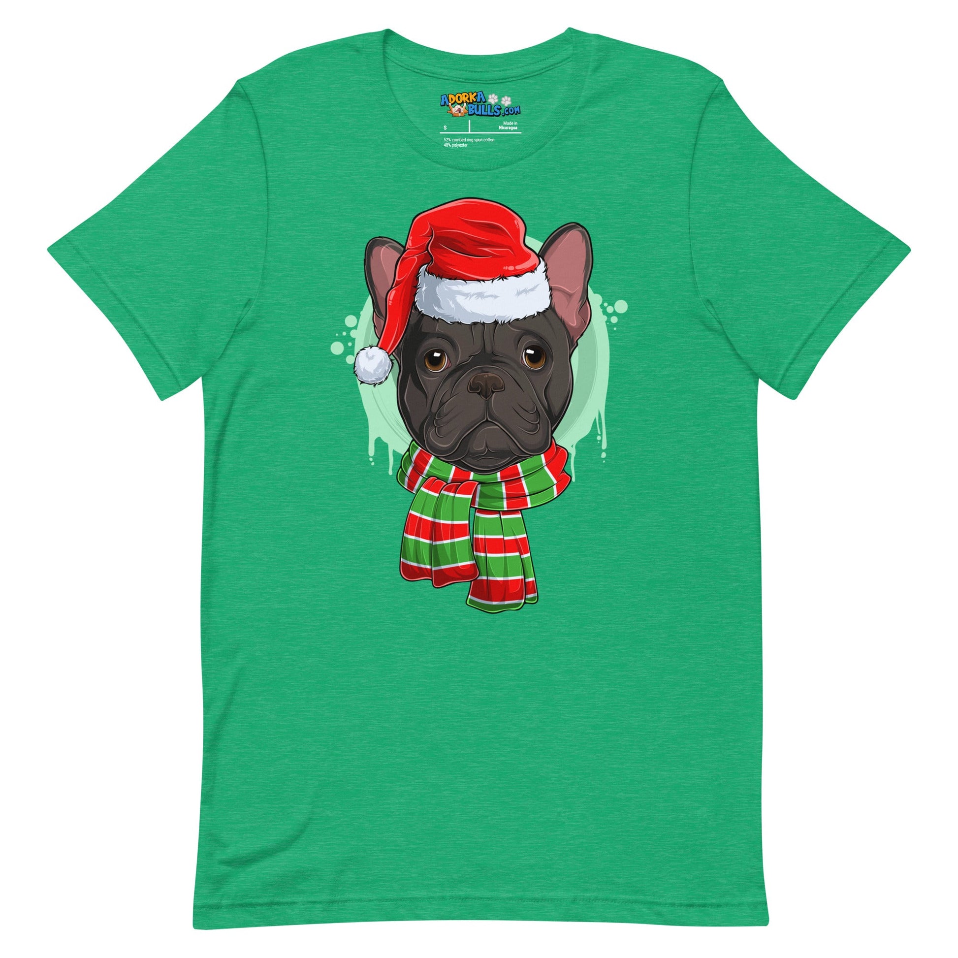 Frenchie in Christmas Scarf Unisex Tee | B&W Colored Male