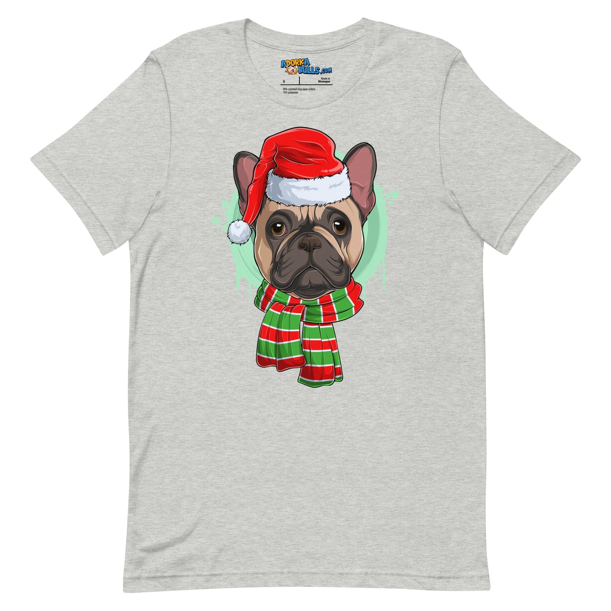 Frenchie in Christmas Scarf Unisex Tee | Fawn & White Colored Male