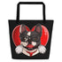 Frenchie “Pop of Love – With a Side of Snacks” Large Tote Bag with Pocket