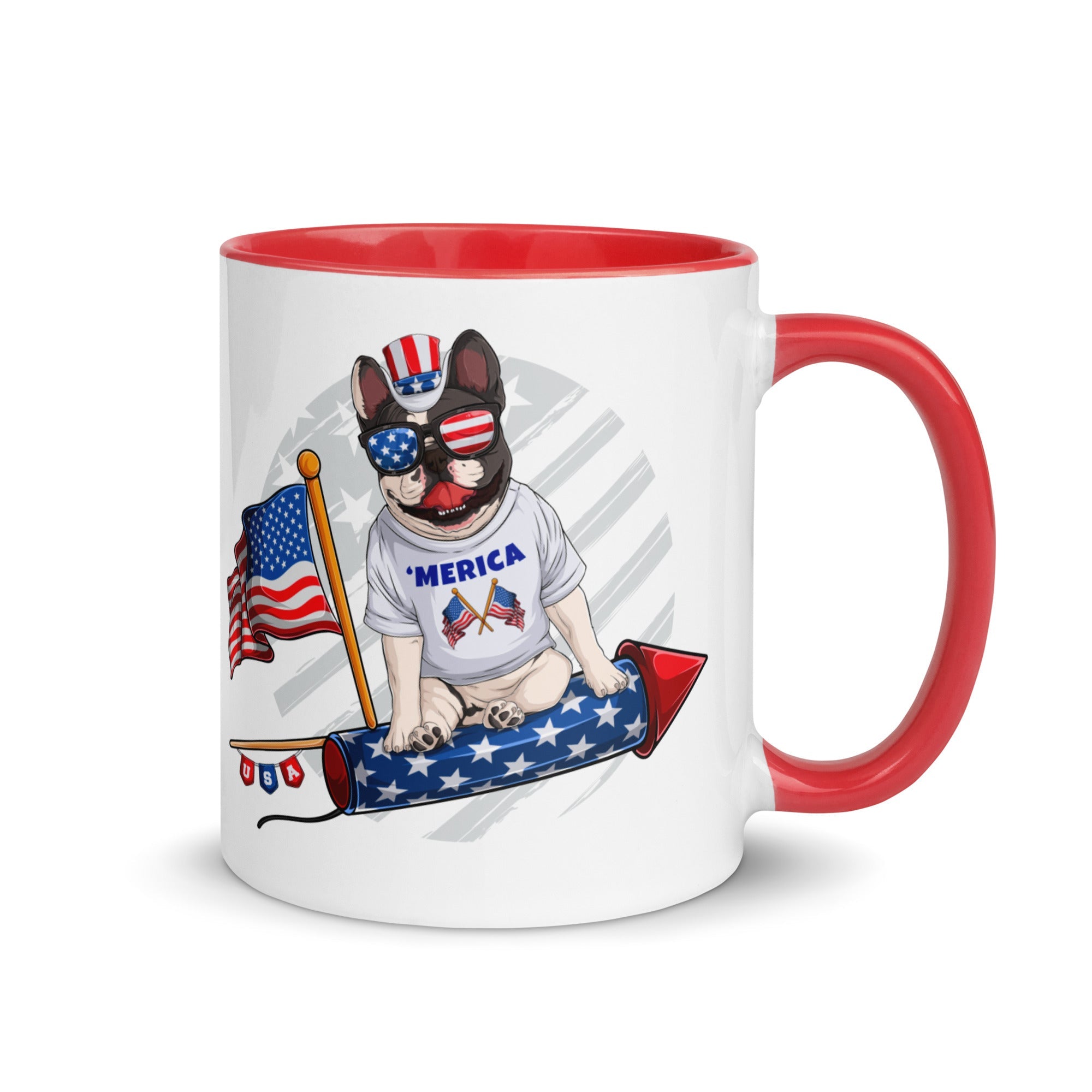 Frenchie Riding Firework Mug with Color Inside