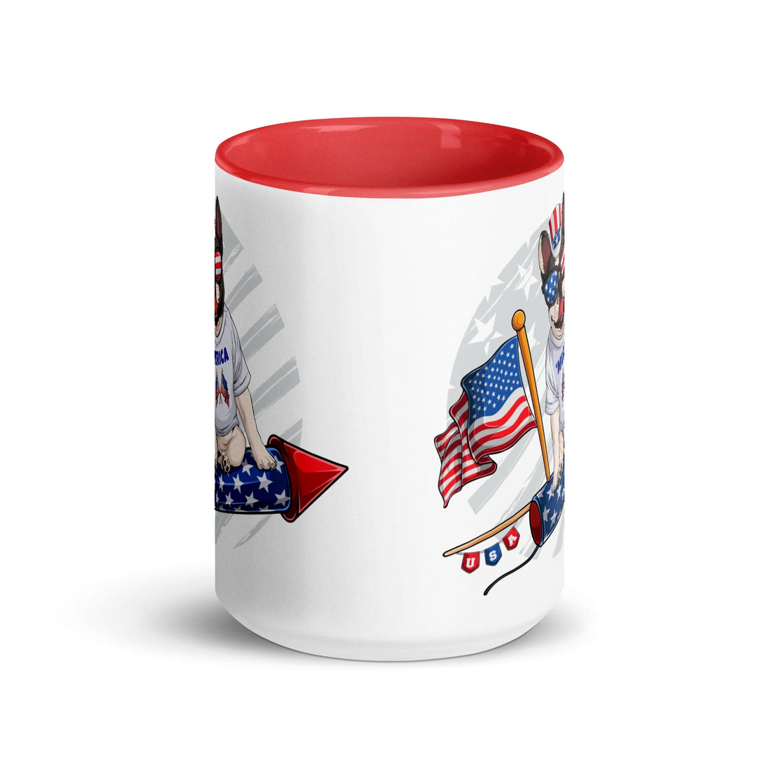 Frenchie Riding Firework Mug with Color Inside