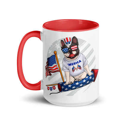 Frenchie Riding Firework Mug with Color Inside