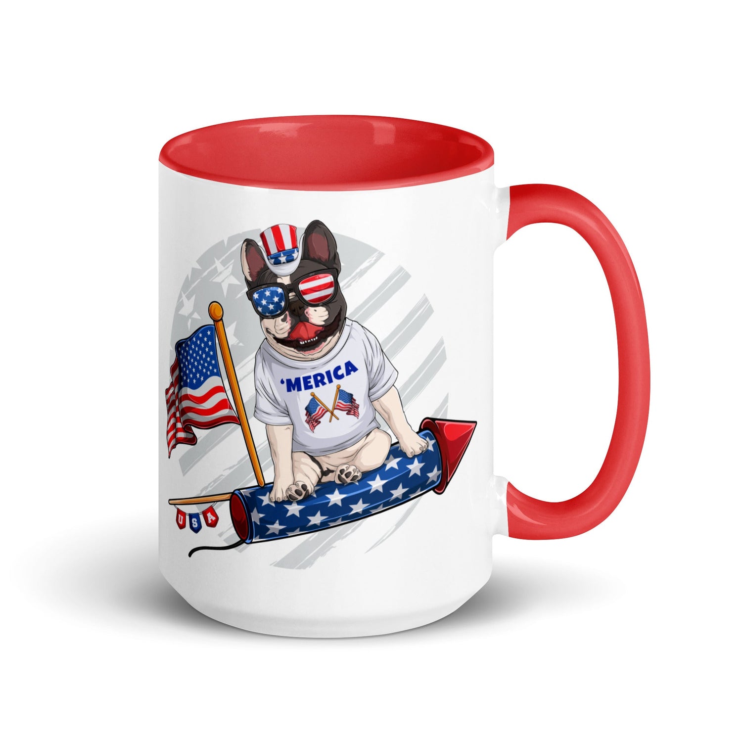 Frenchie Riding Firework Mug with Color Inside